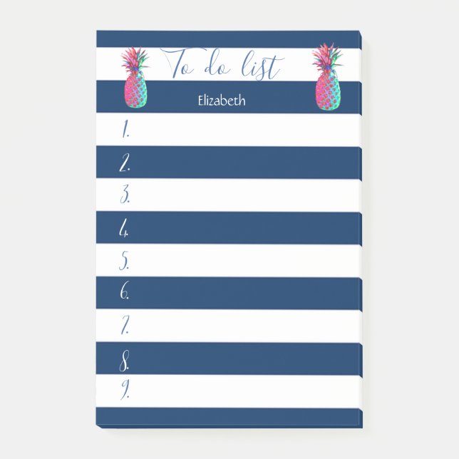 Moderne, blaue Streifen, Ananas, zu erzählen Post-it Klebezettel (Vorderseite)