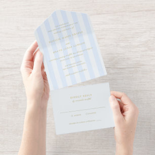 Moderne blaue Streifen elegante Hochzeit All-in-One-Einladung