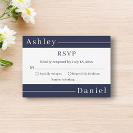 Moderne blaue Streifen Elegante Hochzeit RSVP Karte