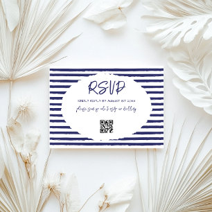Moderne blaue Streifen Hochzeit RSVP Karte