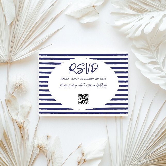 Moderne blaue Streifen Hochzeit RSVP Karte (Von Creator hochgeladen)