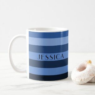 Moderne Blaue Streifen Muster Name Kaffeetasse