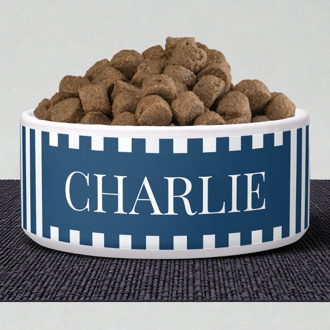Moderne Blaue Streifen Muster Personalisierte Hund Napf (Modern Blue Stripes Pattern Personalized Dog Pet Bowl)