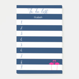 Moderne blaue Streifen, rosa Flamingos, To-Do-List Post-it Klebezettel