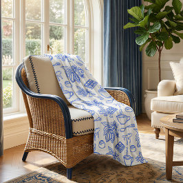 Moderne Blaue Toile-Kakao- und Schokoladenmuster Fleecedecke