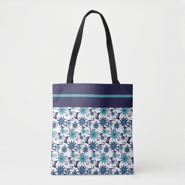 Moderne blaue türkisfarbene Blumenmuster - Tasche (Vorderseite)