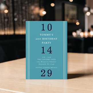 Moderne Blaue Typografie 21. Geburtstagseinladung Einladung