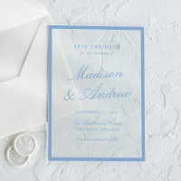 Moderne Blaue Umrandete Hochzeit - "Save the Date"