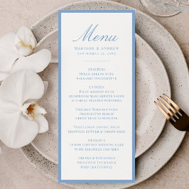 Moderne blaue Umrandung Hochzeit Menükarte