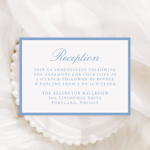Moderne blaue Umrandung Hochzeitsempfang Begleitkarte