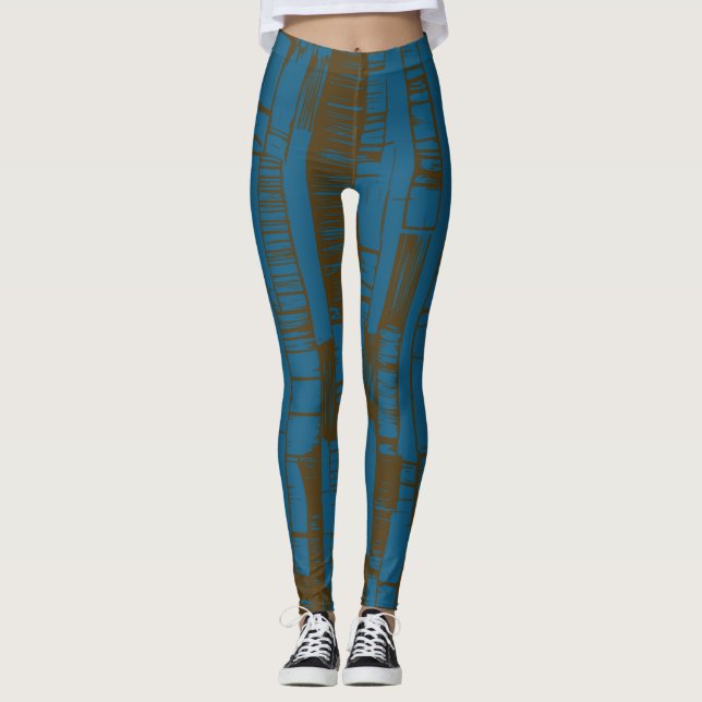 Moderne blaue und braune abstrakte Muster  Leggings (Vorderseite)