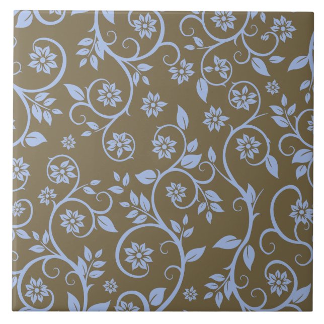 moderne blaue und braune Blumenelemente Fliese (Vorderseite)