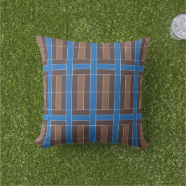 Moderne blaue und braune geometrische Karo-Muster Kissen