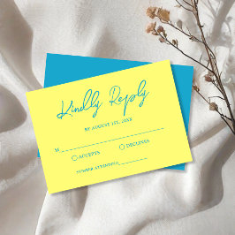 Moderne blaue und buttergelbe Hochzeit RSVP Karte