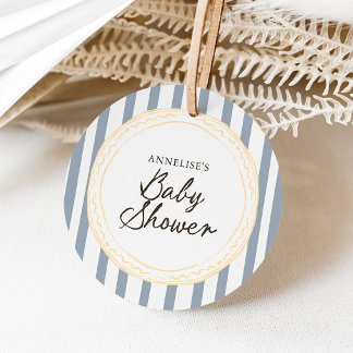 Moderne blaue und gelbe handgezeichnete Babyparty Geschenkanhänger