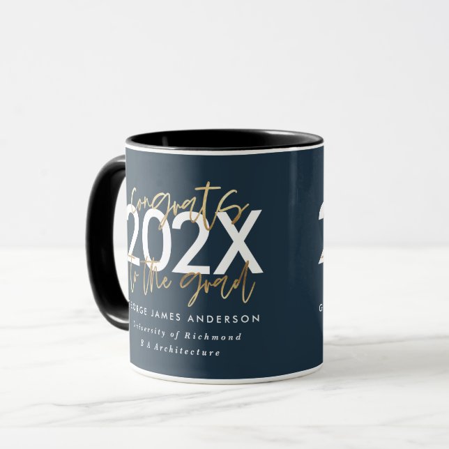 Moderne, blaue und goldene Schrift, stilvoller Abs Tasse (Vorderseite Links)