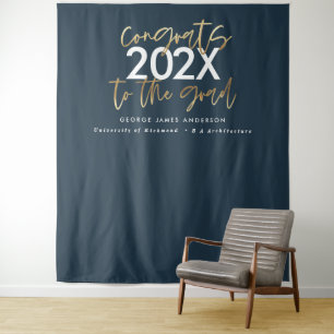 Moderne, blaue und goldene Schrift, stilvoller Abs Wandteppich