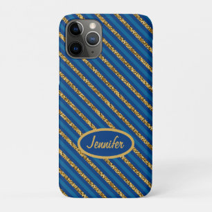 Moderne blaue und goldene Streifen Personalisierte Case-Mate iPhone Hülle