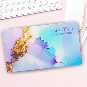 Moderne Blaue und Goldene Wasserfarbe, Schriftname Visitenkarte