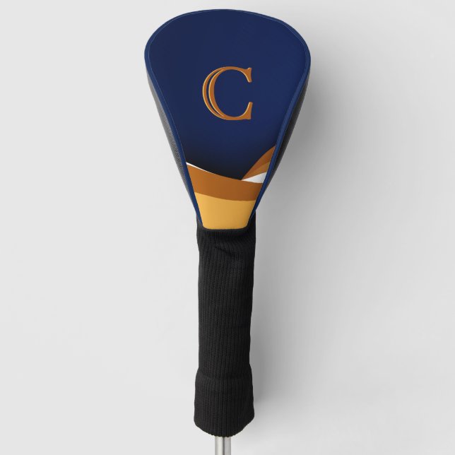 Moderne Blaue und Goldene Wellen-Monogramm-Design Golf Headcover (Vorderseite)