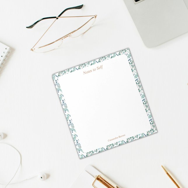 Moderne blaue und grüne botanische Grenze Notizblock (Von Creator hochgeladen)