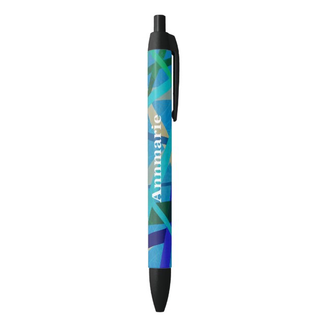 Moderne blaue und grüne Linien Abstrakt Kugelschreiber (Unterseite (Vertikal))