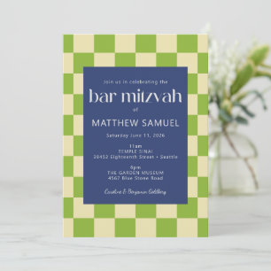 Moderne blaue und grüne Tafel Bar Mitzvah Einladung
