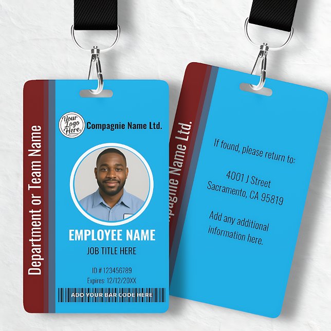 Moderne blaue und marineblaue professionelle Mitar Ausweis (Modern Blue & Maroon Employee Professional ID Badge)