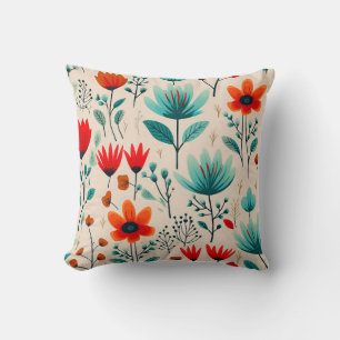 Moderne, blaue und orange Blume des Mittelalters Kissen