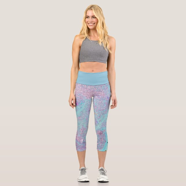 Moderne, blaue und rosa künstlerische, farbenfrohe capri leggings (Vorderseite)