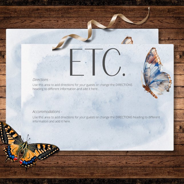 Moderne blaue und rostfarbene Schmetterlinge Detai Begleitkarte (Modern Blue & Rust Watercolor Butterflies Details Enclosure Card)