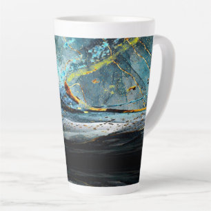 Moderne blaue und schwarze abstrakte Wellen-Latte- Milchtasse