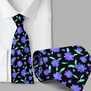 Moderne blaue und türkisblaue Aquarellblumen Krawatte