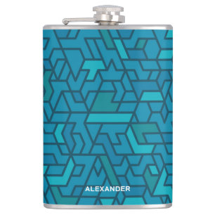 Moderne blaue und türkisgrüne geometrische Flasche Flachmann