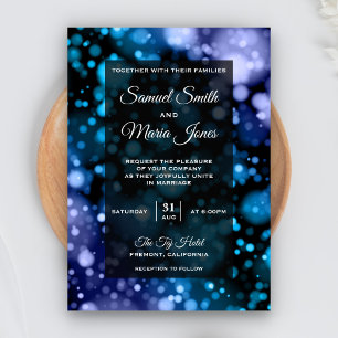 Moderne blaue und violette Bokeh-Hochzeitseinladun Einladung