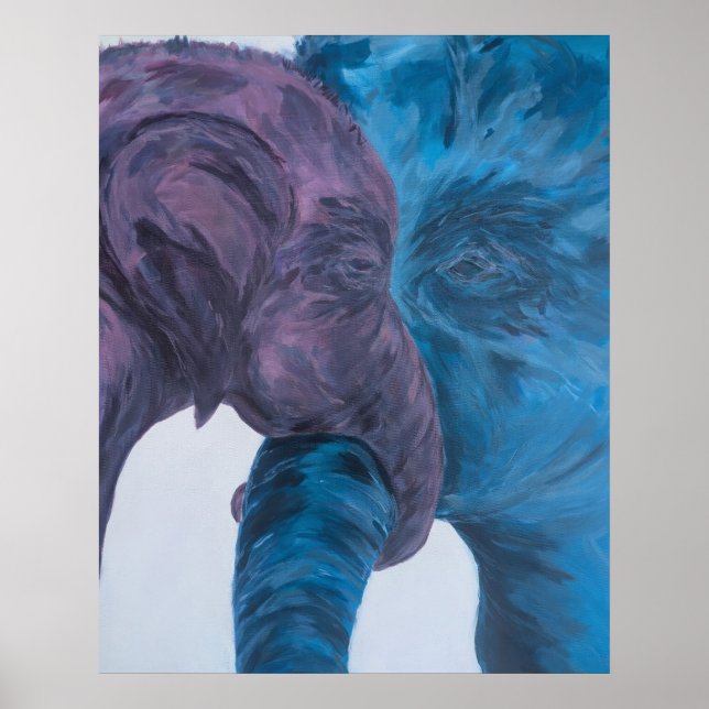 Moderne Blaue und Violette Elefanten-Expressionist Poster (Vorne)