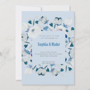 Moderne blaue und weiße Blumen Gerahmt Blue Weddin Einladung
