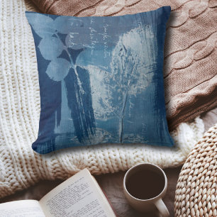 Moderne Blaue und Weiße Botanische Drucke Kissen