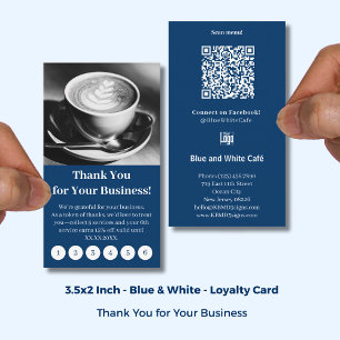 Moderne Blaue und Weiße Café mit Logo Danke Punch Treuekarte