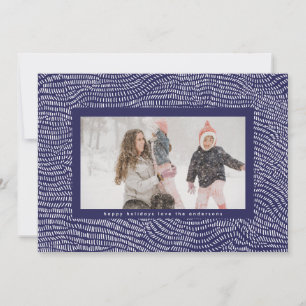 Moderne Blaue und Weiße Doodle-Weihnachtsrahmen-Fo Feiertagskarte