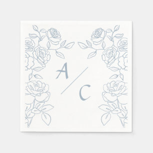Moderne Blaue und Weiße Französische Rosen Hochzei Serviette