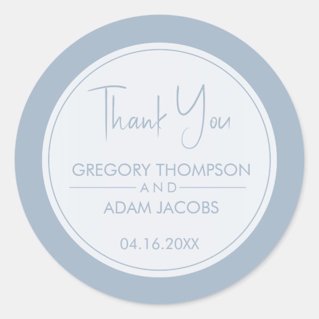 Moderne, blaue und weiße Gastgeschenk Hochzeit Runder Aufkleber (Vorderseite)