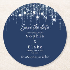 Moderne blaue und weiße Hangleuchten Save the Date Runder Pappuntersetzer