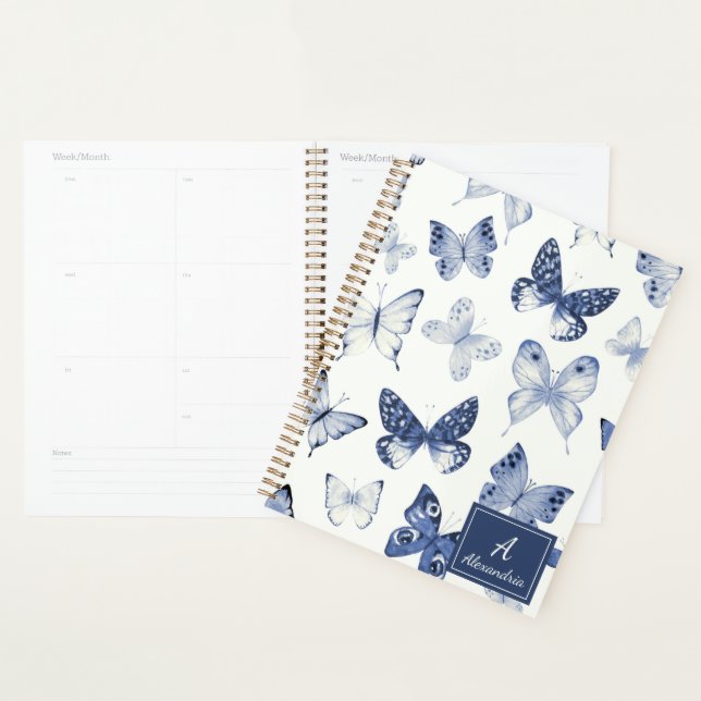 Moderne Blaue und Weiße Schmetterlinge  Planer (Anzeige)