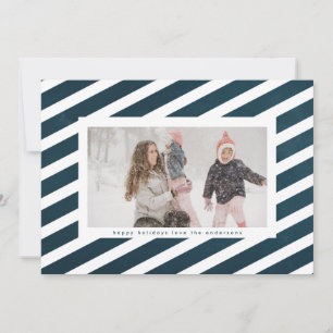 Moderne Blaue und Weiße Streifen Candy Cane Rahmen Feiertagskarte