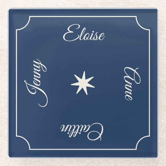 Moderne blaue, verspielte (Freundes- oder Familien Glasuntersetzer (Vorderseite)