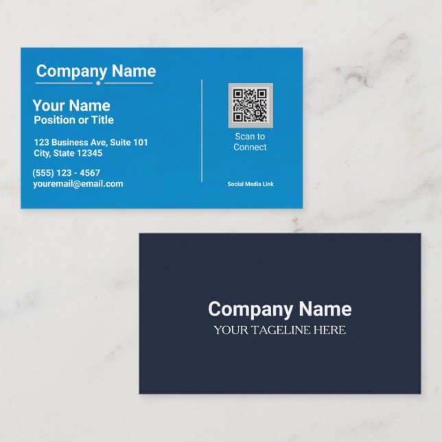 Moderne blaue Visitenkarte mit QR-Code (Vorne/Hinten)