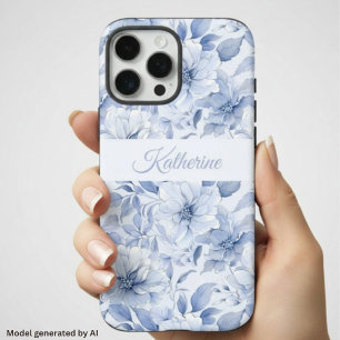 Moderne Blaue Wasserfarbe-Floral-Mustername iPhone 16 Pro Max Hülle