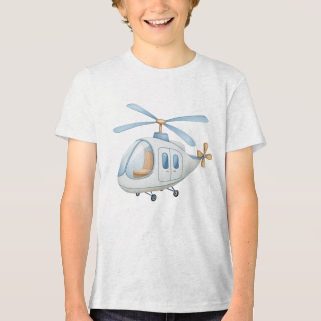 Moderne Blaue Wasserfarbe Helikopter Kinderzimmer  Tri-Blend Shirt (Vorderseite)