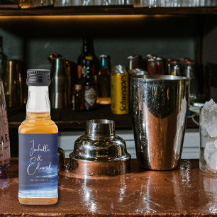 Moderne blaue Wasserfarbe Pinselstriche Mini Alkoholflaschenetikett